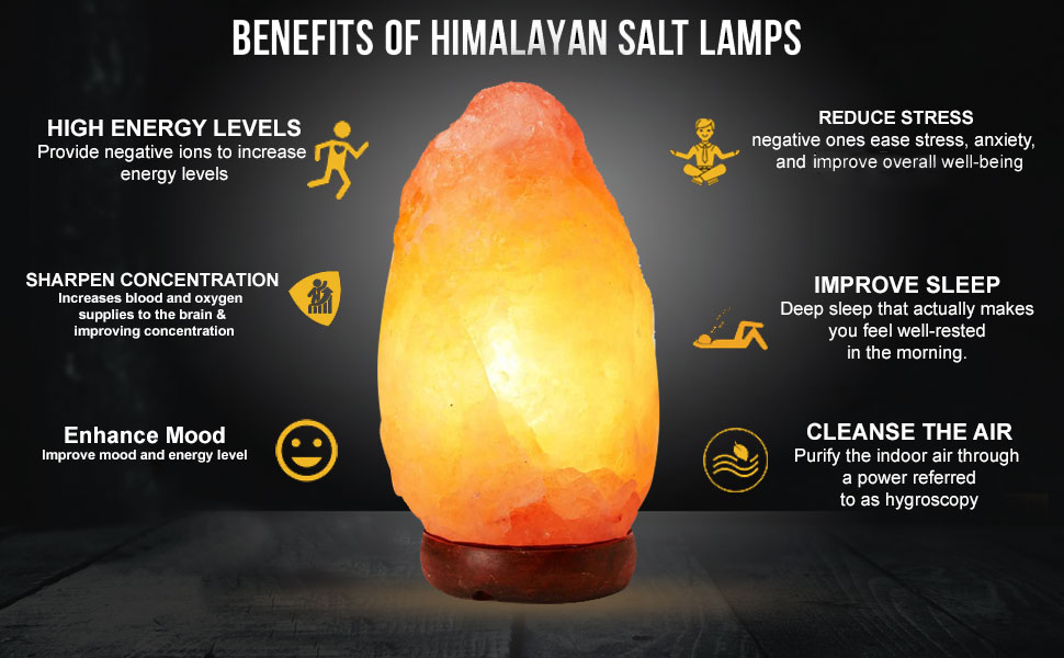RXL Himalayan Crystal Rock Salt Lamp Hand Carved Beautiful Wooden Base