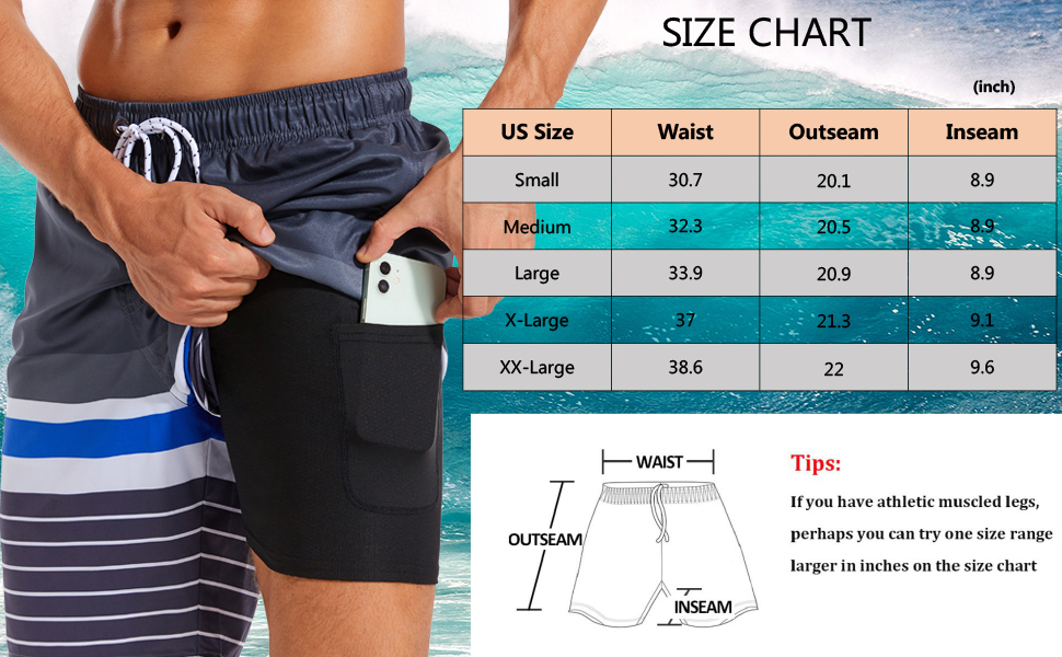 difficort Mens Swim Trunks with Compression Liner Quick Dry Bathing