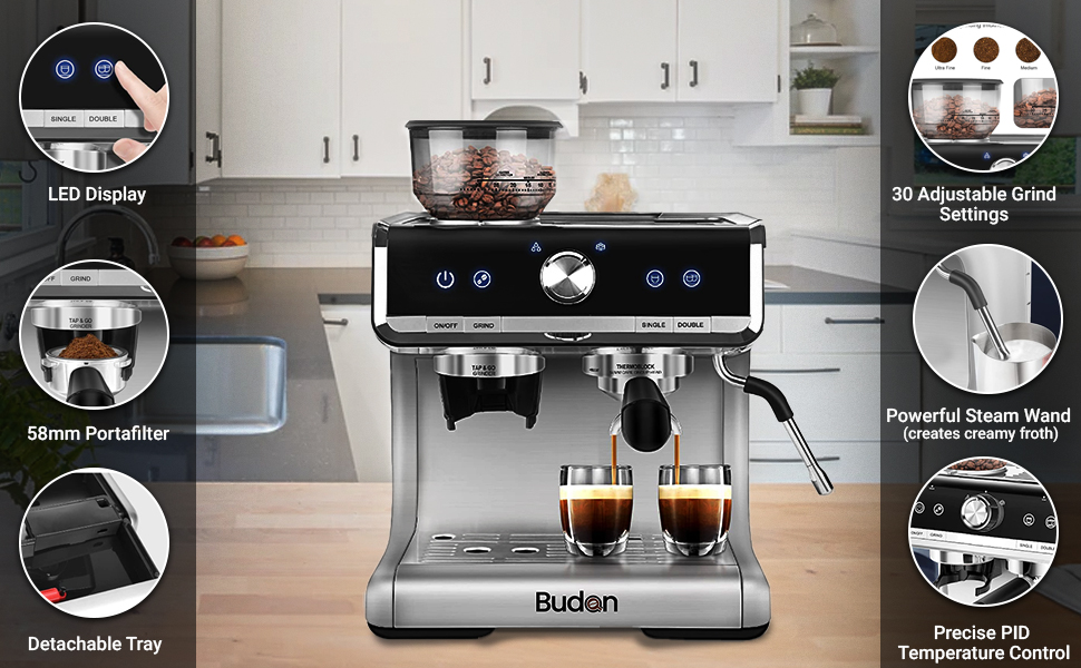 Buy Budan Espresso Machine and Coffee Machine with BuiltIn Grinder ,1
