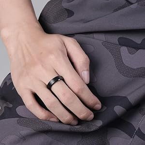 Rockyu Men's Tungsten Ring、Silver、Black、Gold、Gold、シンプル、フラットリング