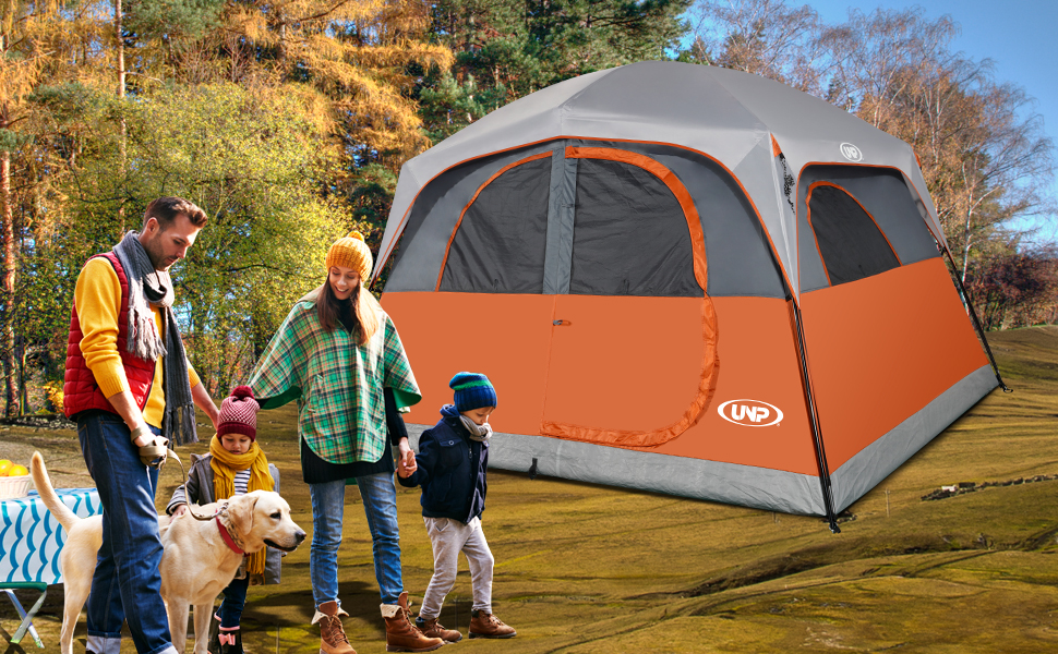 UNP Tents 6 Person Waterproof Windproof Easy Setup,Double Layer Family Camping Tent with 1 Mesh Door & 5 Large Mesh Windows -10'X9'X78in(H) 31 tent