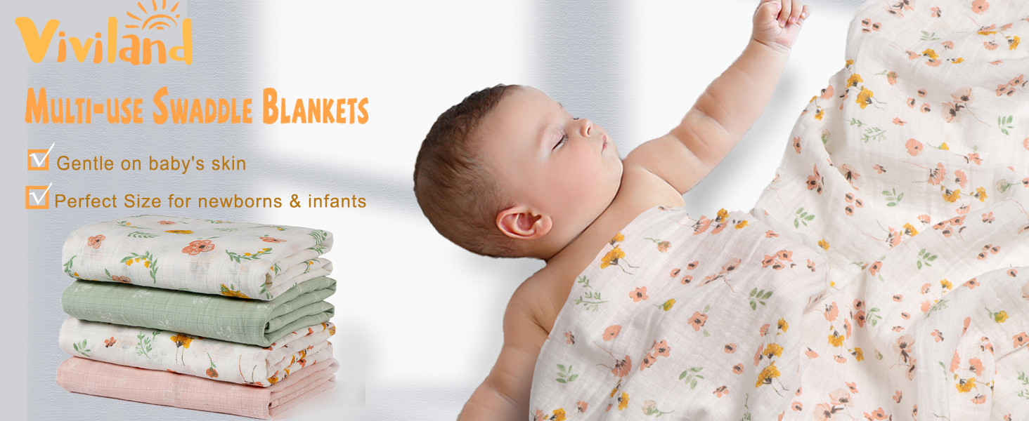 Viviland Muslin Baby Swaddle Blankets, Swaddle Nursery for