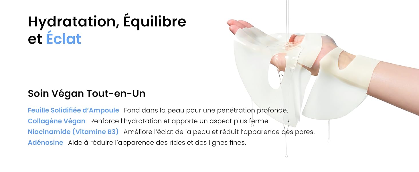 Le texte se lit comme suit : « Hydratation, Equilibre » et du texte supplémentaire en français est visible. Mise en page de matériel marketing ou pédagogique avec texte et graphiques.