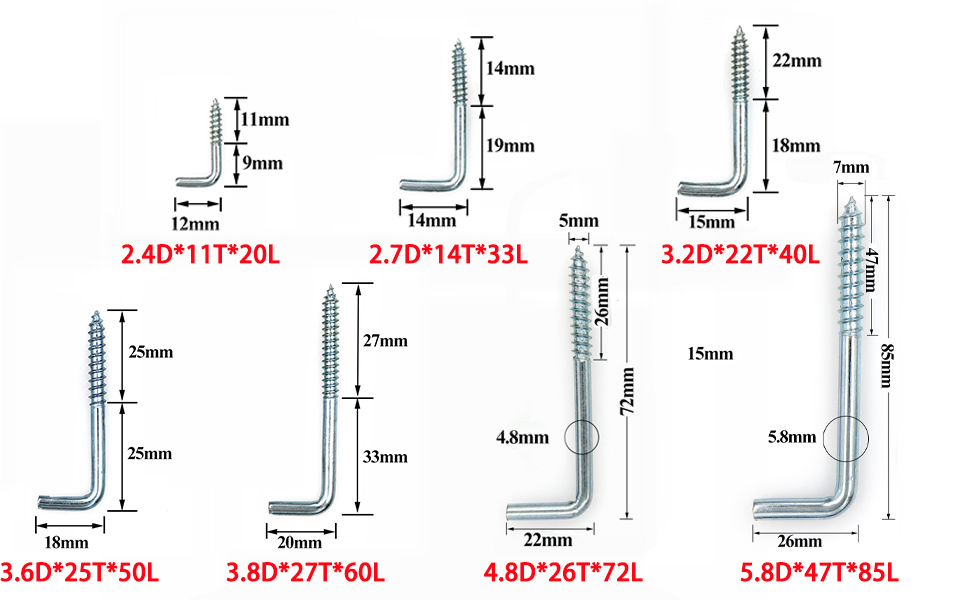Large Square Bend Hook kit in 3 Sizes 35 Pieces, Galvanized