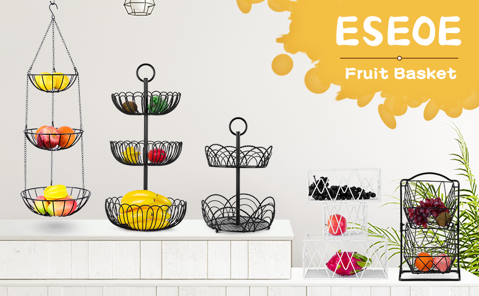 3Tier Hanging Fruits Basket Metal Heavy Duty Wire