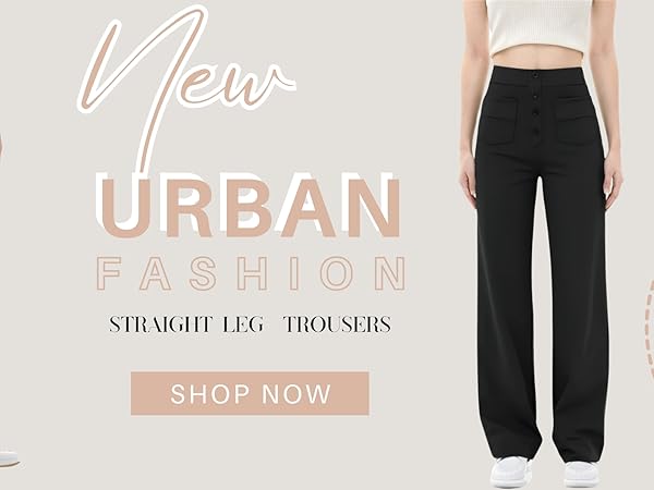 SotRong Casual High Waisted Wide Leg Stretchy Trousers for