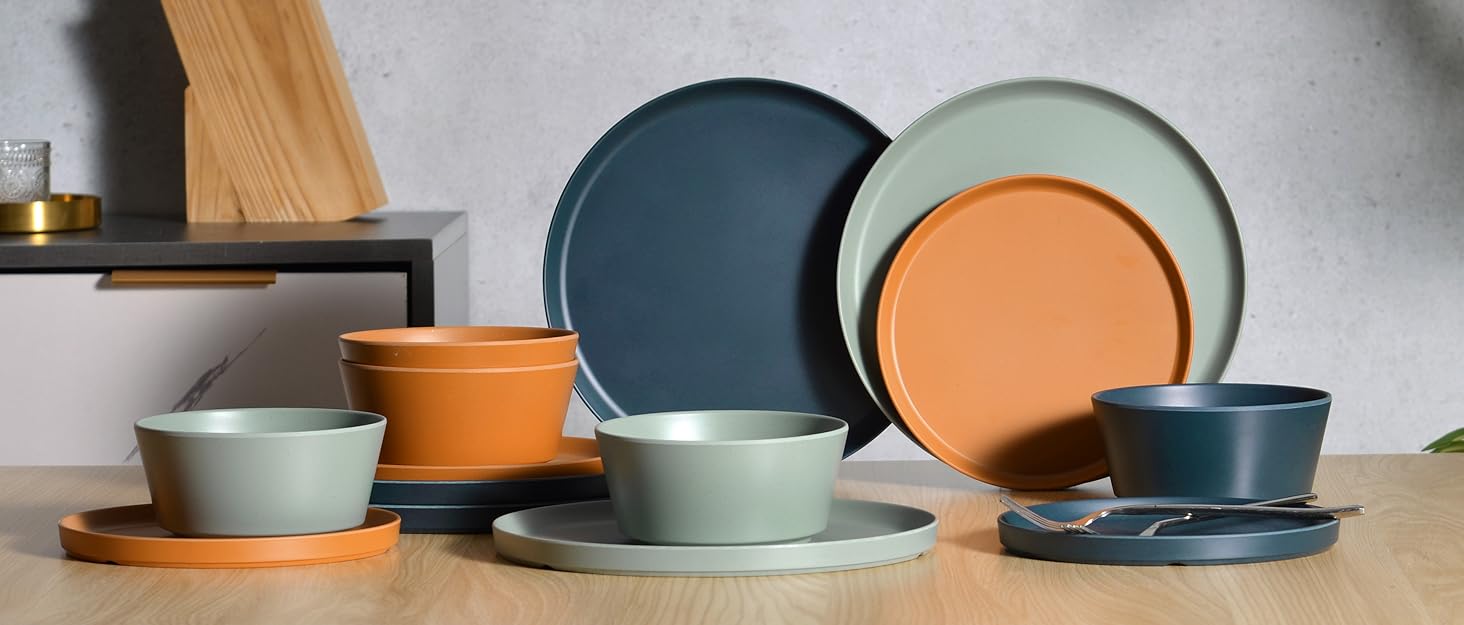 FINE&NICE 12 PCs Melamine Dinnerware Sets, Outdoor