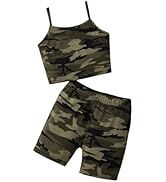 WDIRARA Girl's Two Piece Outfits Camo Print Sleeveless Cami Top and Skinny Shorts Set