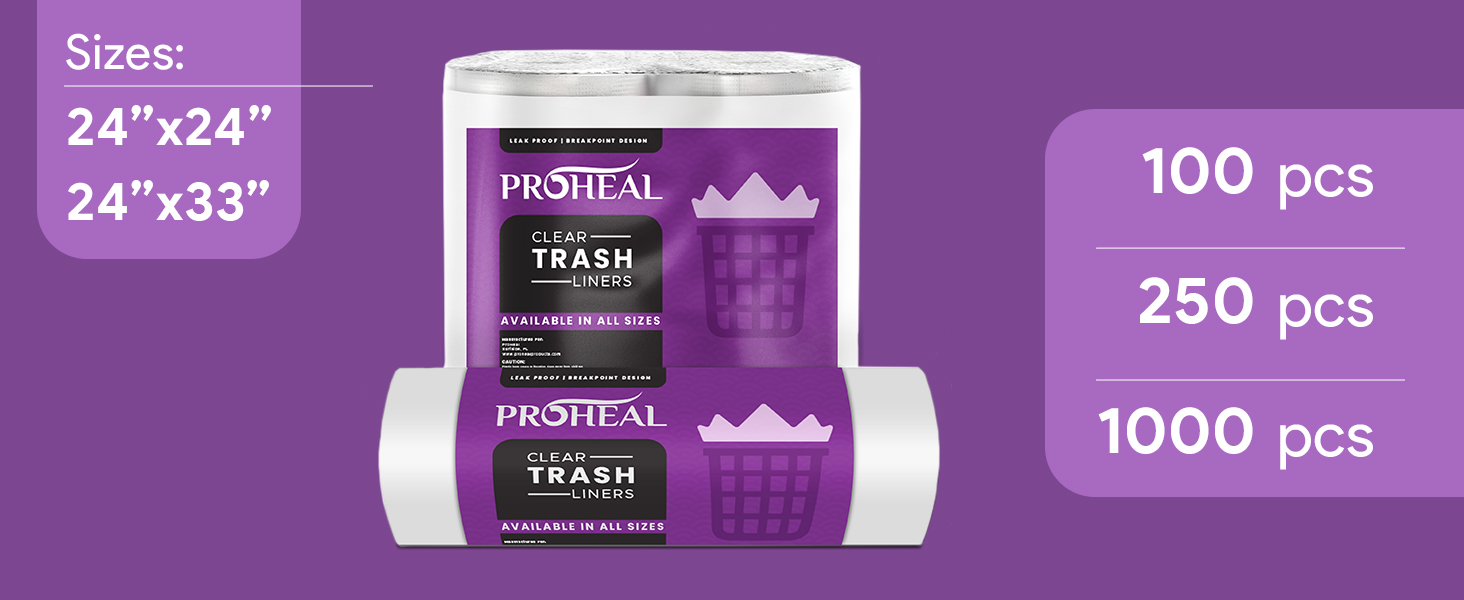 13 Gallon Clear Trash Can Liners, 250 Count 24" x 32