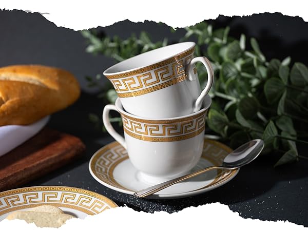 Amazon.com | Porcelain Tea Cup and Saucer Set - 4 Piece Vintage