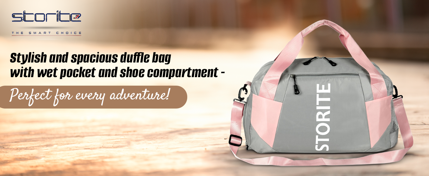 Travel duffle Bag686-LightGrey With Pink