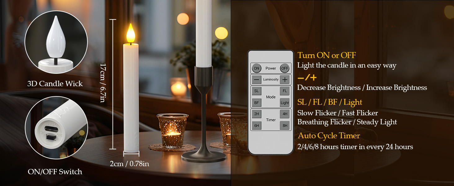 rechargeable flameless led taper candles with remote timer flickering white floating candlesticks