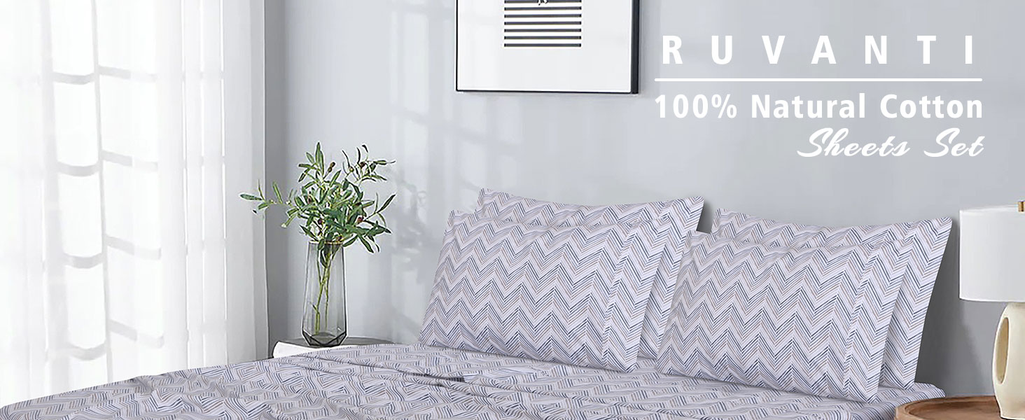 RUVANTI 4 Pcs Cotton Sheets 100 Natural Cotton Soft