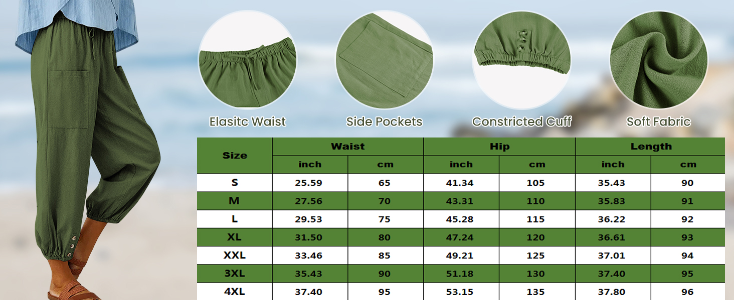 ASKSA Womens 7/8 Length Trousers Wide Leg Pants Summer Loose with Pockets