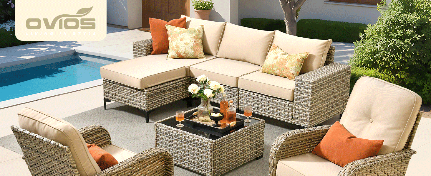 patio outdoor furniture set  rattan sofa porch modern comfy