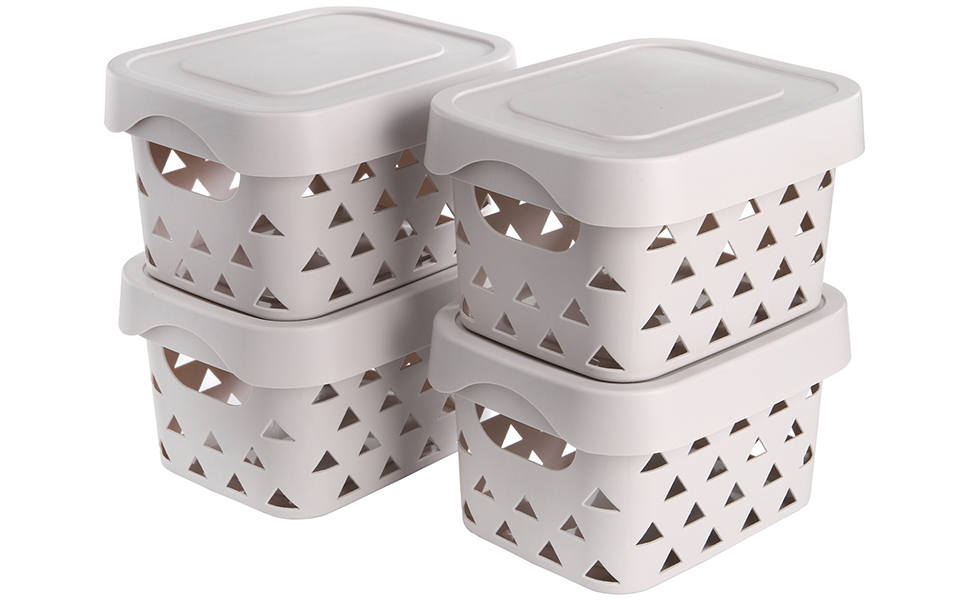 TOPZEA 4 Pack Plastic Storage Basket with Lid, Small