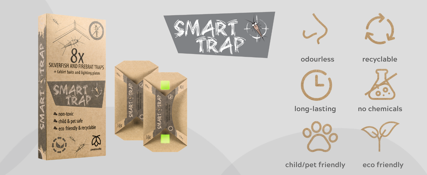 Pestmatic Silverfish Smart Trap, 8 Silverfish and Firebrat Monitoring Traps, Silverfish Sticky
