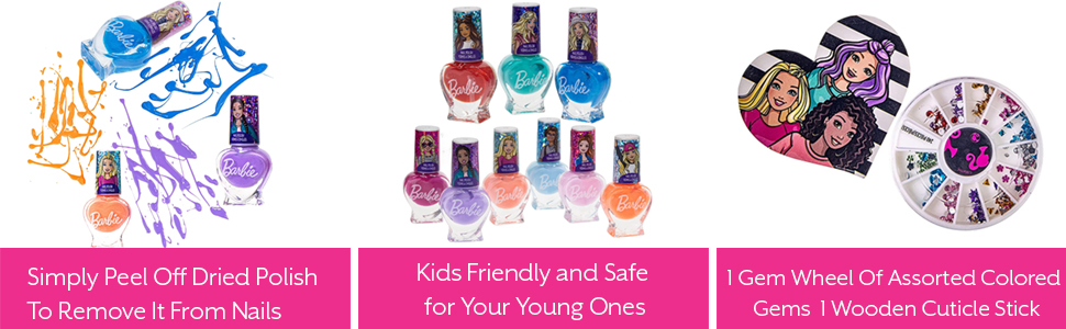 Barbie - Townley Girl Non-Toxic Peel-Off Quick Dry Nail Polish Activity Makeup Set