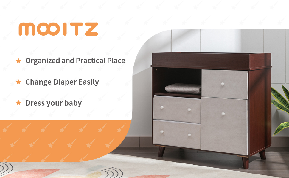 MOOITZ Changing Table Dresser with 3 Drawers, 2