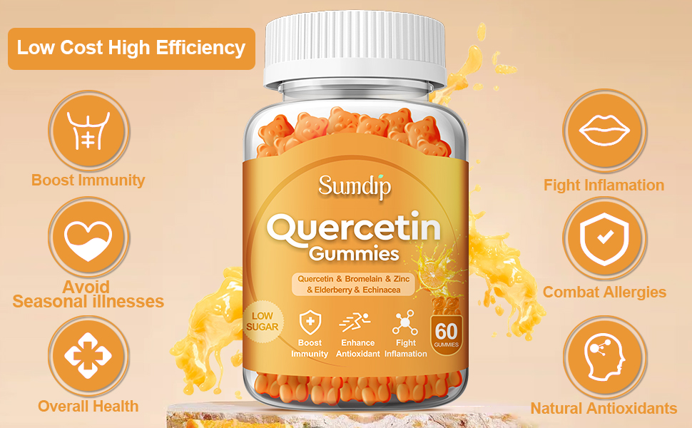Quercetin Gummies with Bromelain，Quercetin 1200mg for Kids