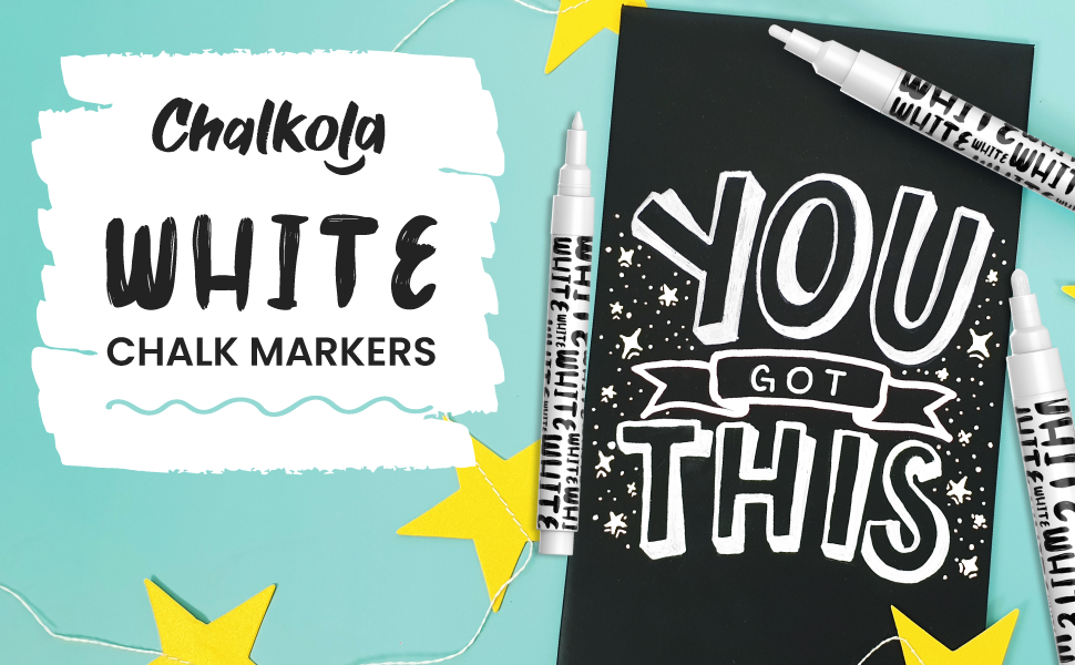 Chalkola White Chalk Markers White Dry Erase Liquid Chalk Pens for Chalkboard, Blackboard