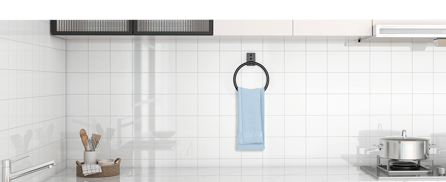 Towel Ring, Black Hand Towel Holder for Bathroom Wall