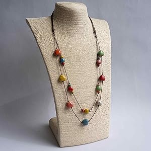double layered colorful ceramic heart beads necklace