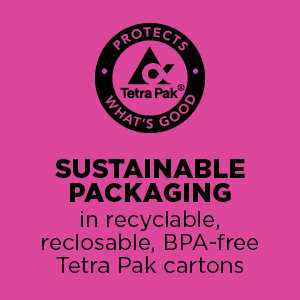 Sustainable packaging in recyclable, reclosable, BPA-free Tetra Pak cartons.