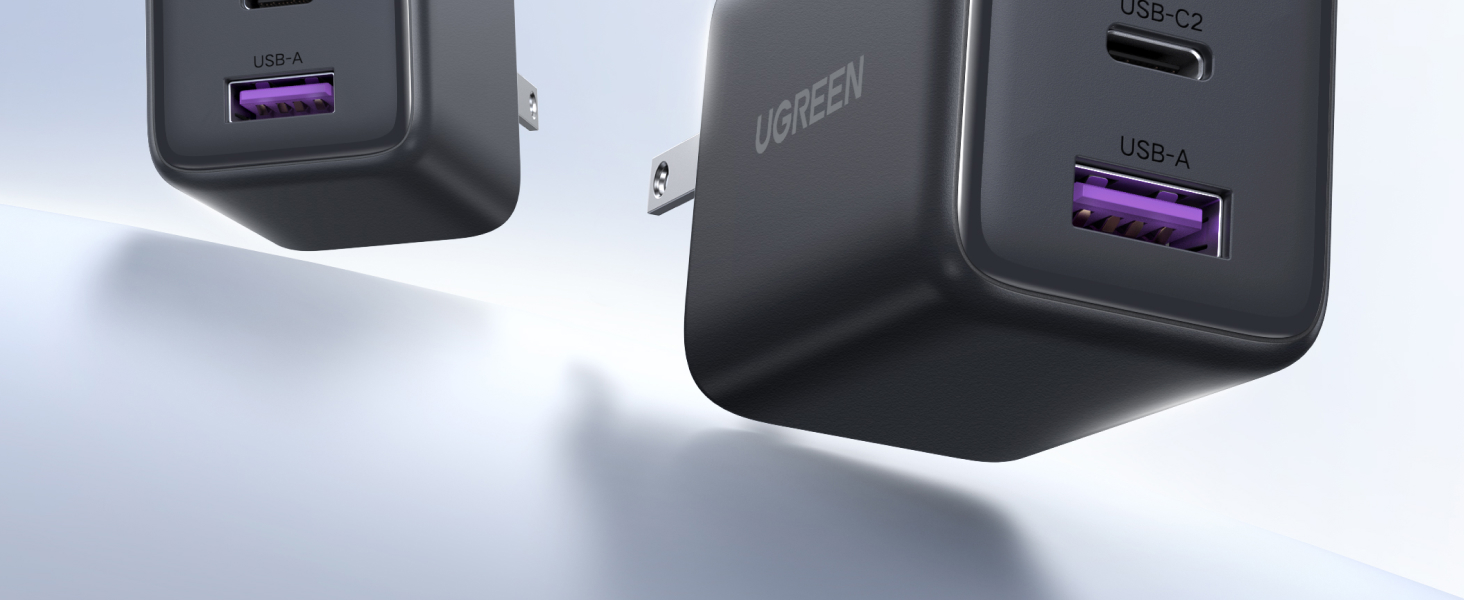 30W 2 USB-C + 1 USB-A, GaN Material, 3-port USB Type C Wall Charger