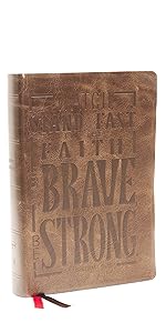 NKJV Giant Print Center Column Reference Bible brown leathersoft