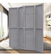 DURASPACE 4 Panel Room Divider 5.6 FT Pegboard Display Folding Wood Privacy Screen Pegboard Stand...