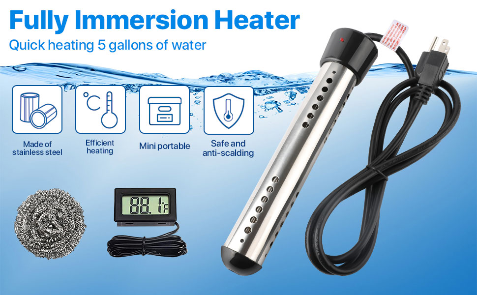Immersion Water Heater, Portable 2000W Submersible Water Heater with