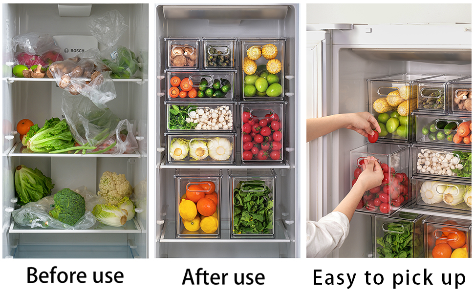 Mano Fridge Drawer Pull Out Stackable Bins with Handle Clear Refrigerator Drawers