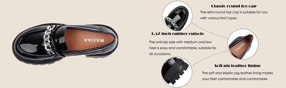 Amazon.com | Women's Fashion Black Loafers,Patent Leather Thick