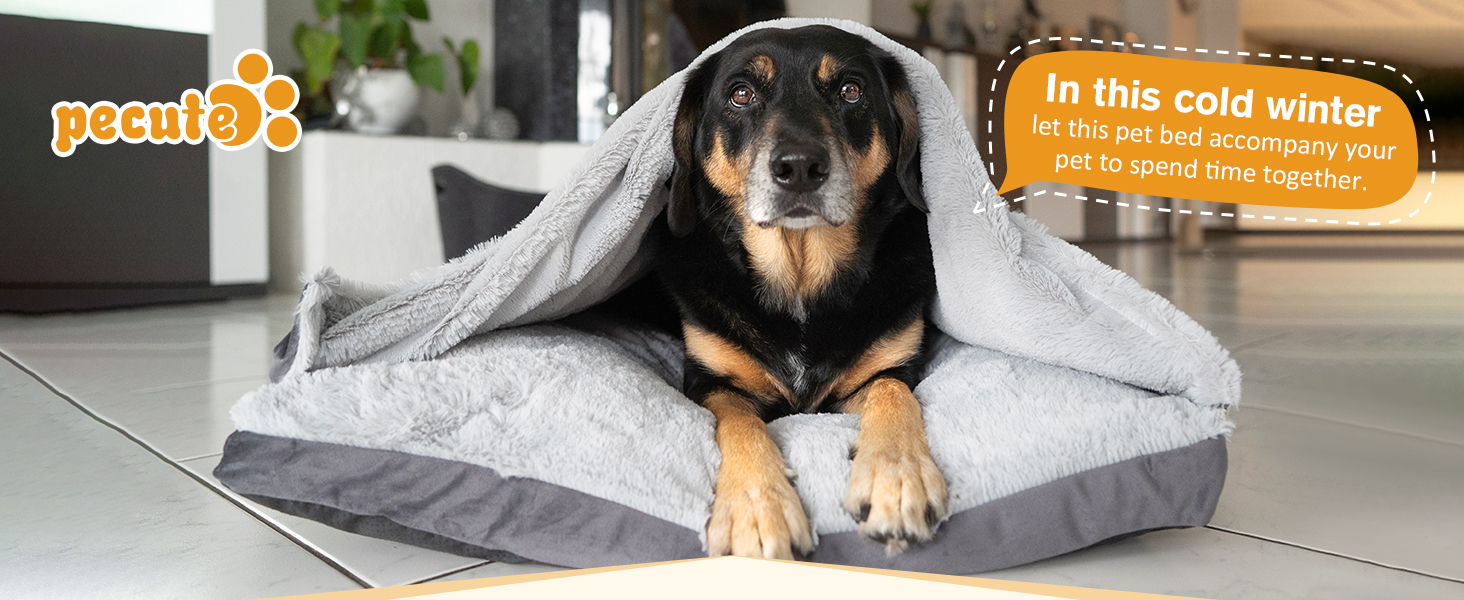 pecute Large SelfHeating Dog Bed with Blanket, NonElectric Warming