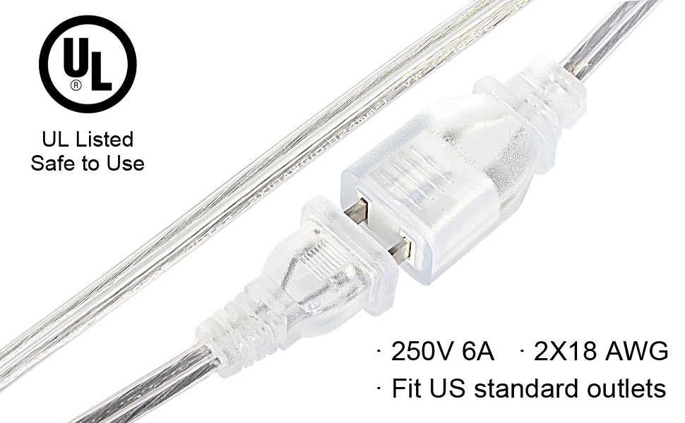 PEESIN Clear Extension Cord 9 FT, 2 Pack Extension Cord, UL