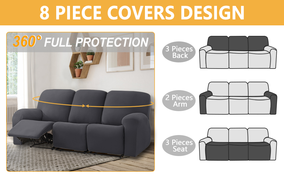 HDCAXKJ 100 Waterproof 8Piece Recliner Couch Cover for