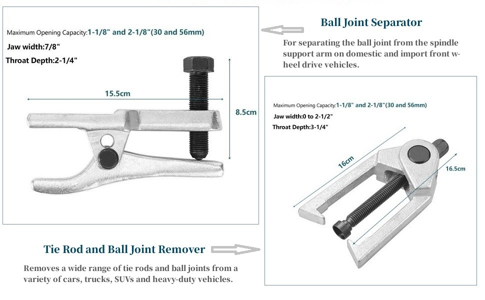 Prokomon 5pc Ball Joint Separator, Pitman Arm Puller, Tie Rod End Tool Set for Front End Service