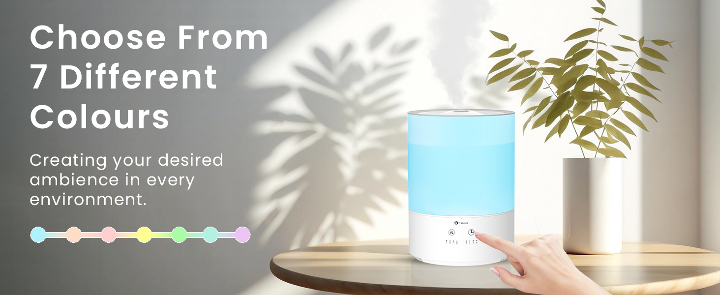 PureMate Humidifiers for Bedroom 4L with 7 Colour Changing Light, Top