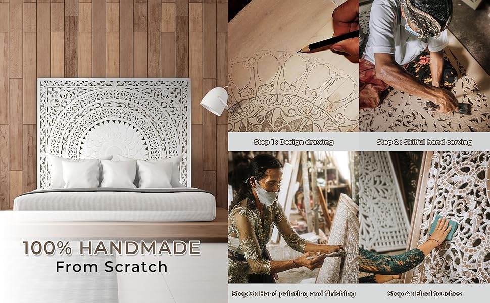 Queen Wood Headboard Rustic Carved Full Headboard Only