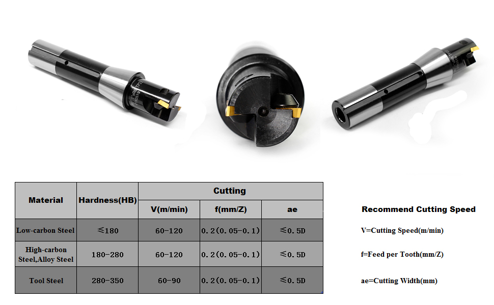 OSCARBIDE Indexable End Mill,R8 Shank,1''Cutting Diameter,59/16"Overall Length,TP22,2 Flute