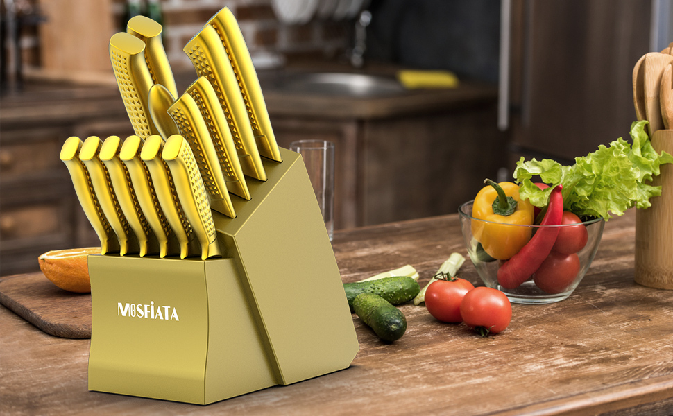 MOSFiATA Kitchen Knife Set, 17 Pcs Japanese Stainless Steel Knife Sets for Kitchen