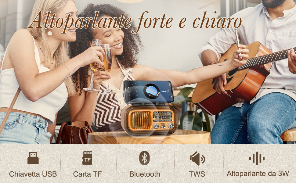 PRUNUS J150BT Radio Portatile Vintage FM/AM/SW,Radiolina Bluetooth Retro Piccola,Radio con