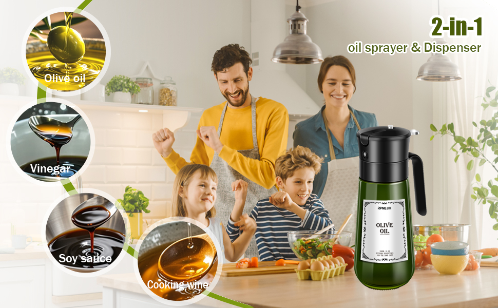 Olive oil spray for cooking, olive oil sprayer, 2 in 1 oil dispenser and oil spraye