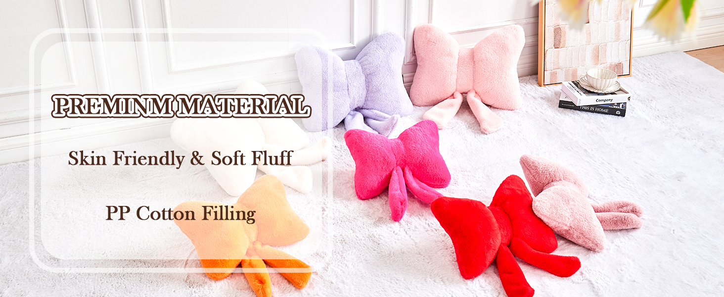 Bow Shaped Pillow Plush Floor Cushions Room Decor Pillow with Soft Faux Rabbit Fur