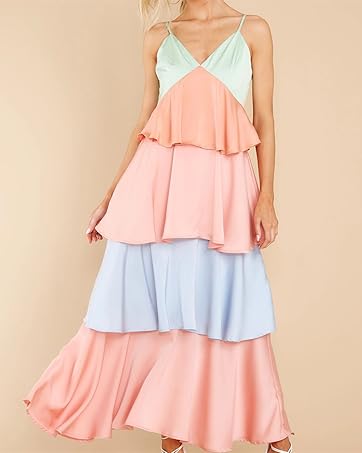 Color Block Tiered Party Beach Maxi Summer Dress