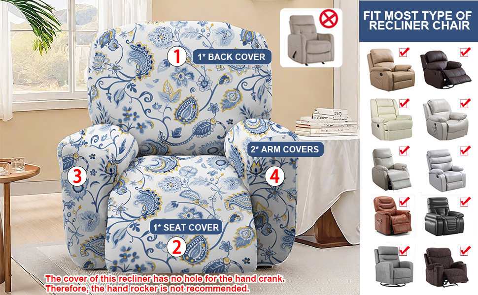 CRFATOP Printed Recliner Slipcover Stretch Reclining Chair