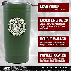 USA 20oz tumbler leakproof lid Army gifts for soldiers, soldier gift ideas travel coffee tumbler cup