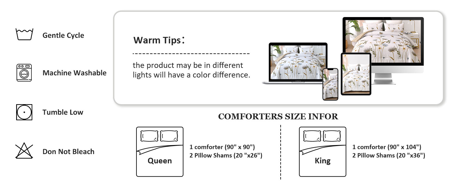 Dinjoy Floral Comforter Set Queen Size,Beige Fall Bedding