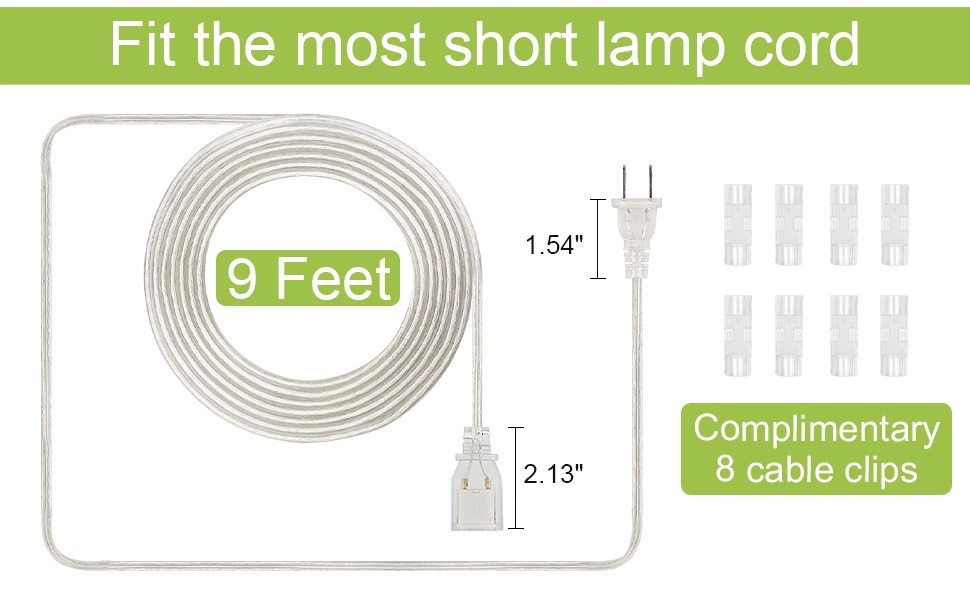 PEESIN Clear Extension Cord 9 FT, 2 Pack Extension Cord, UL
